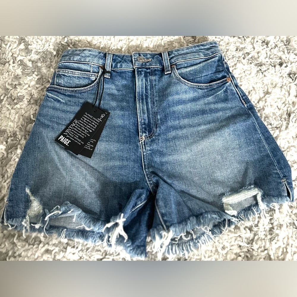 PAIGE Dani High Rise Denim Shorts NWT Leela Deconstructed Size 26 - Picture 6 of 15